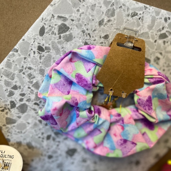 Handmade Watercolor Hearts Scrunchie with matching Flower Earrings - Picture 7 of 8